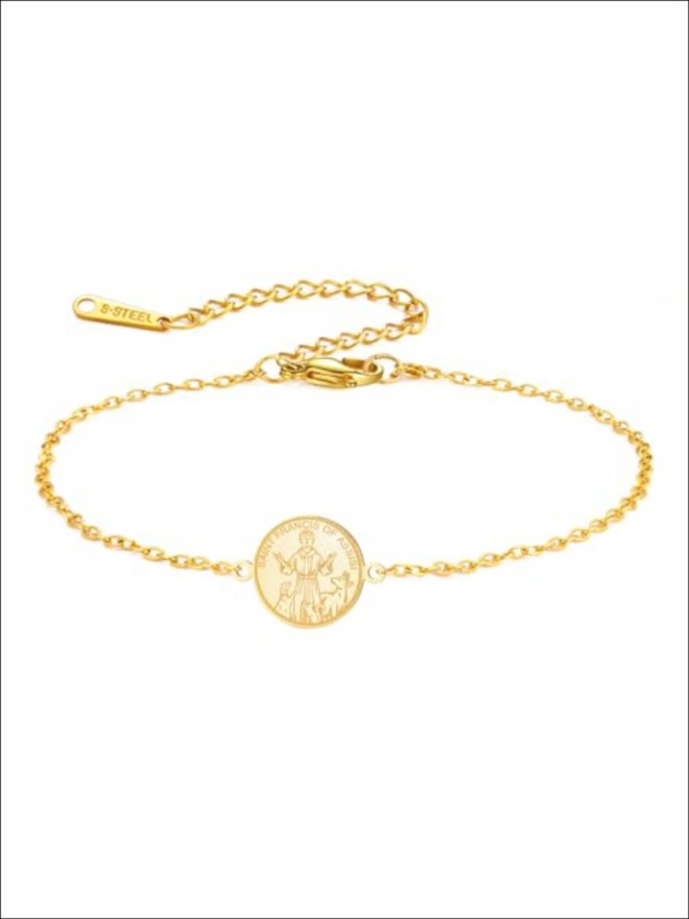Stainless Steel Saint Francis of Assisi Link Bracelet Patron Saint Animals